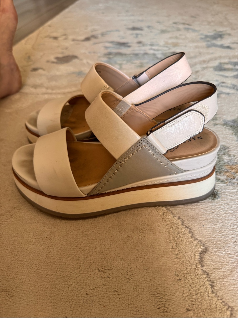 Naked Feet Women’s White Platform Sandals - Comfortable Slingback Wedge - Picture 3 of 5